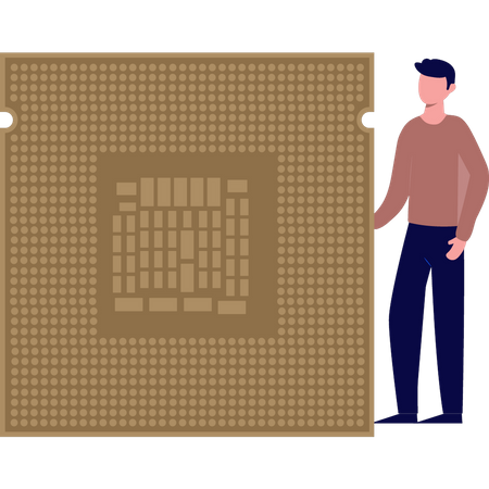 A boy stands with a device  Illustration