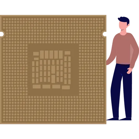 A boy stands with a device  Illustration
