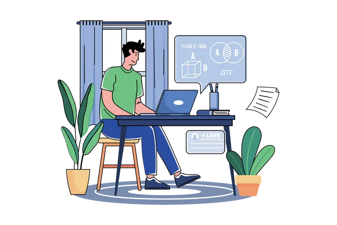 A boy studying from home during quarantine Illustration