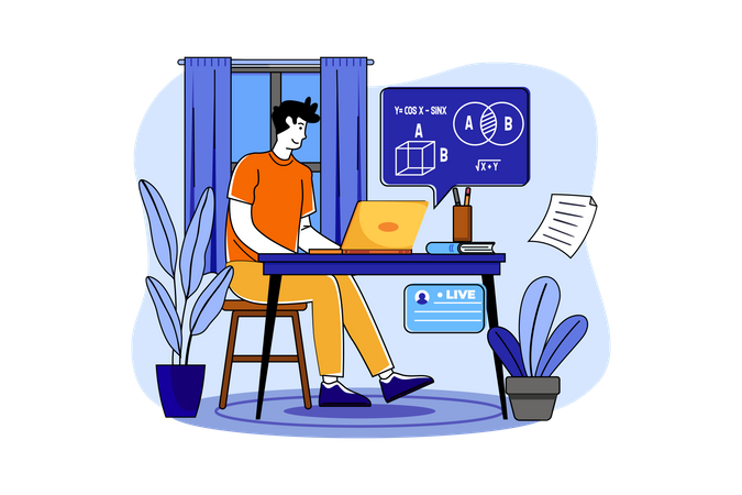 A boy studying from home during quarantine  Illustration