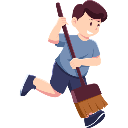 A Boy Sweeping while Running  Illustration