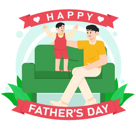 A Boy Talking to His Father on the Sofa on Father's Day  Illustration