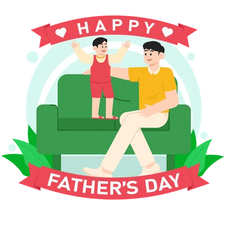 A Boy Talking to His Father on the Sofa on Father's Day  イラスト