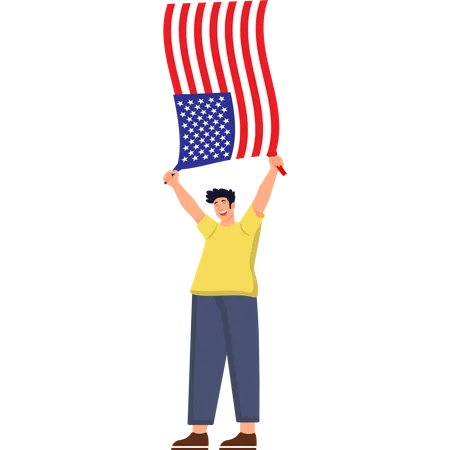 Course énergique d'un garçon avec le drapeau des États-Unis  Illustration