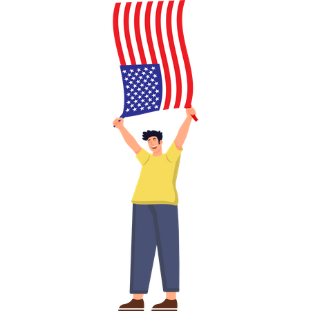 A corrida energética de um menino com a bandeira dos EUA  Ilustração