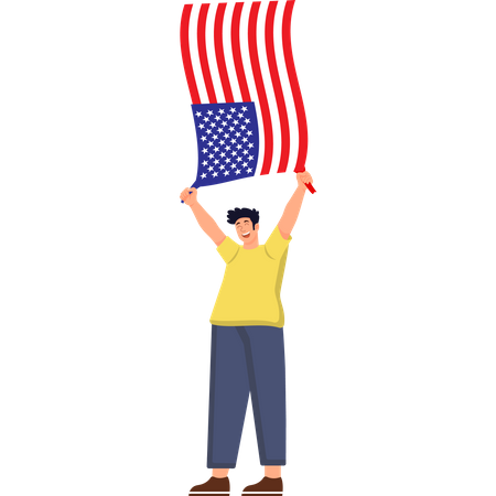 A Boy's Energetic Run with the USA Flag  Illustration