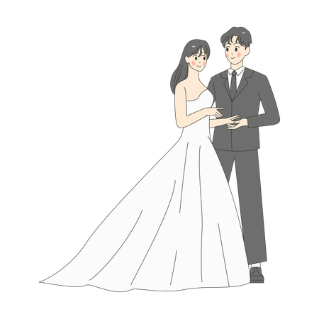 A Bride and Groom Looking at Each Other  Illustration