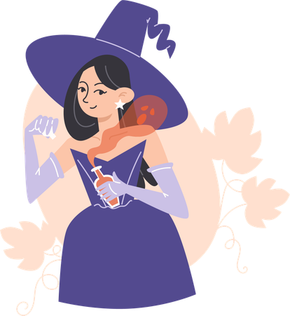 Garota bruxa segurando poção mágica  Ilustração