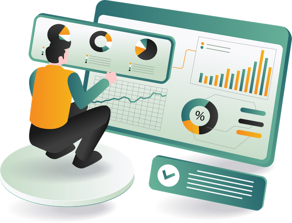 A businessman analyzing a chart on a computer monitor  Illustration