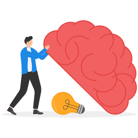 A businessman find light bulb under brain  Illustration