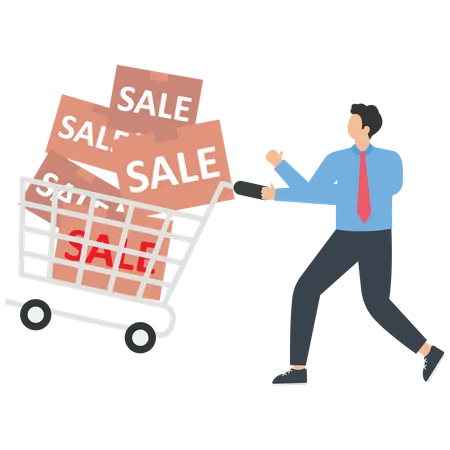 A businessman is shopping at the event of a sale  Illustration
