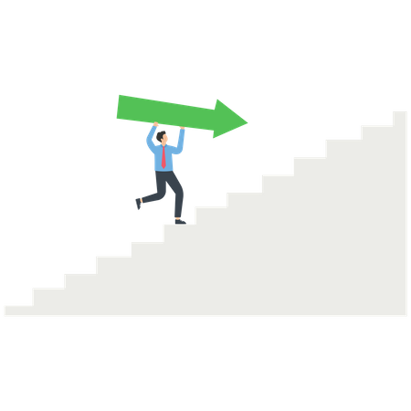 A businessman walks on a stair with an arrow  Illustration