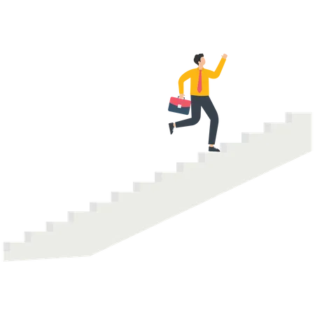 A businessman who runs up the steps  Illustration