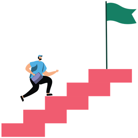 A businessman who runs up the steps  Illustration