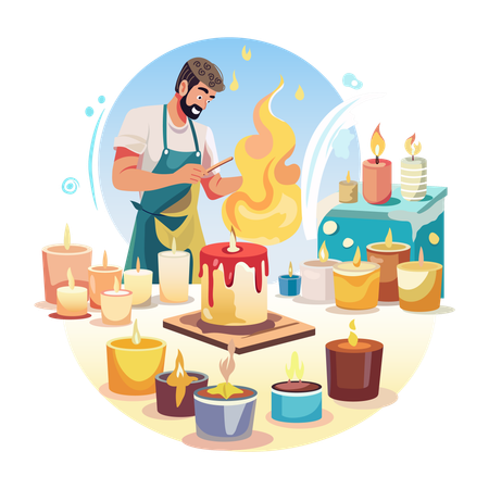 A candlemaker lighting a candle  Illustration