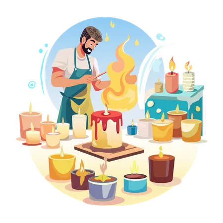 A candlemaker lighting a candle  Illustration