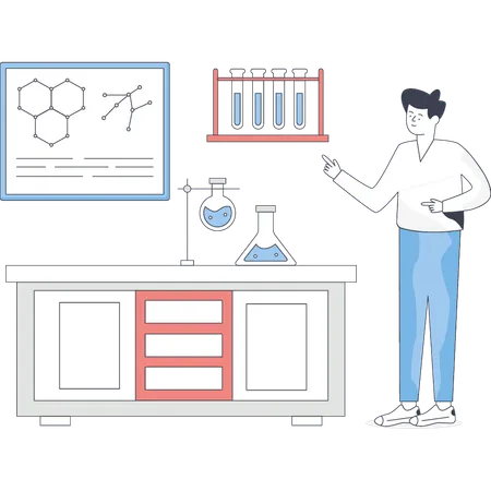 化学者が化学チューブの近くに立っている  イラスト