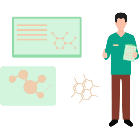 A chemist stands with a clipboard  Illustration