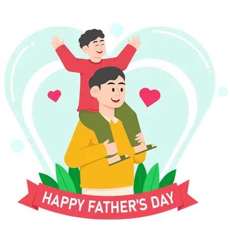 A Child And Father Are Playing Together On Father's Day  Illustration