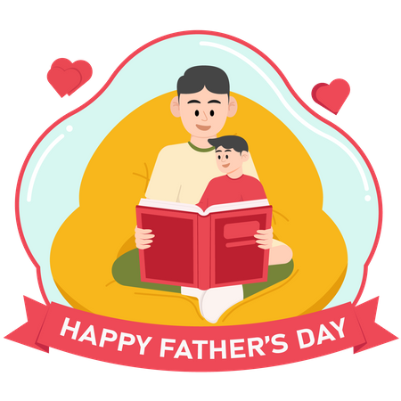 A Child And Father Are Reading A Book On Father's Day  Illustration