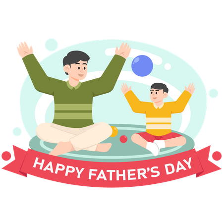 A Child and Father Playing Ball on Father's Day  Illustration