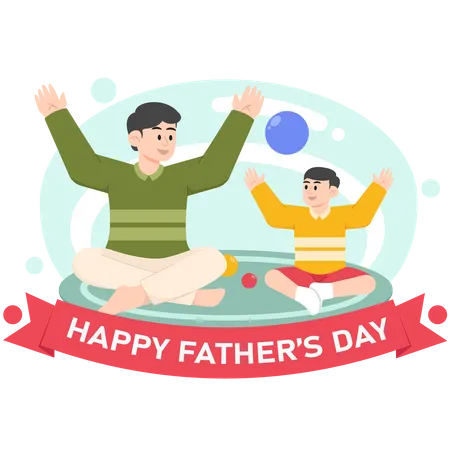 A Child and Father Playing Ball on Father's Day  Illustration