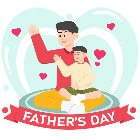 A Child and Father Sitting Together on Father's Day  Illustration