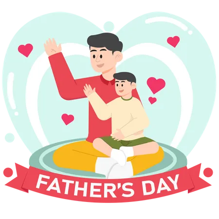 A Child and Father Sitting Together on Father's Day  Illustration