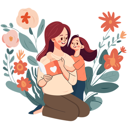 A Child Gives a Card to Mother  Illustration