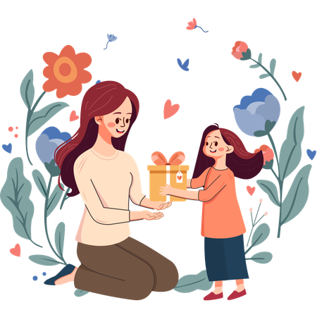 A Child Gives a Gift to Mother  Illustration