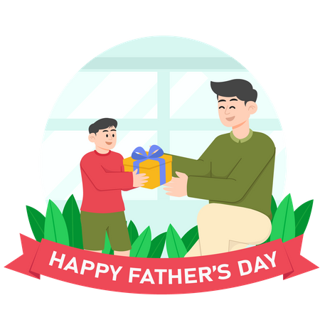 A Child Giving A Present To His Father On Father's Day  일러스트레이션