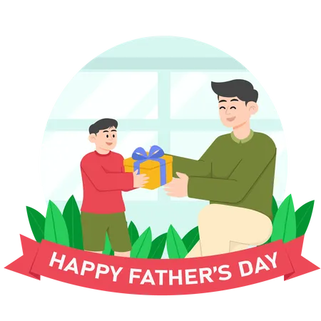 A Child Giving A Present To His Father On Father's Day  Illustration