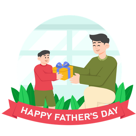 A Child Giving A Present To His Father On Father's Day  Illustration