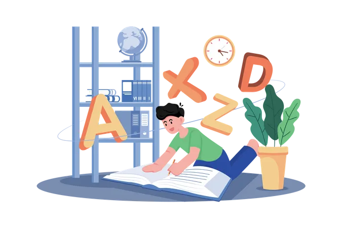 A child practices writing letters and numbers  Illustration