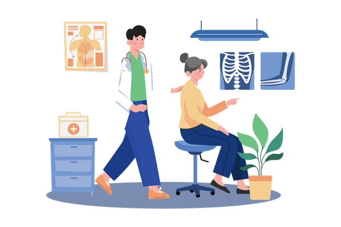 A Chiropractor Manipulates The Spine To Patients  Illustration