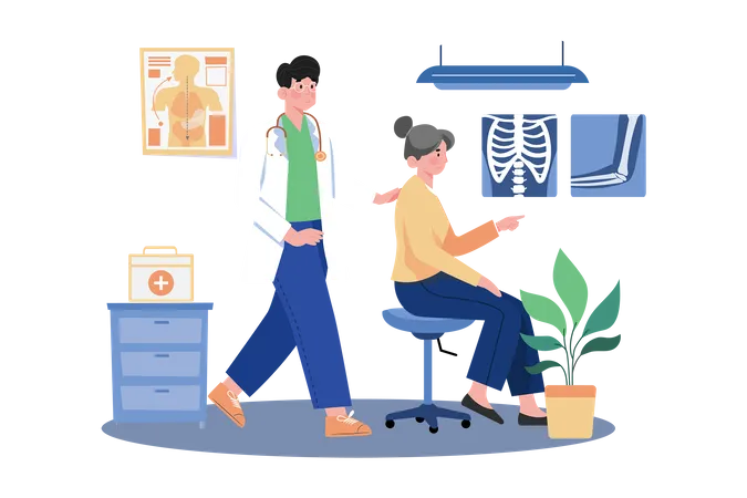 A Chiropractor Manipulates The Spine To Patients  Illustration