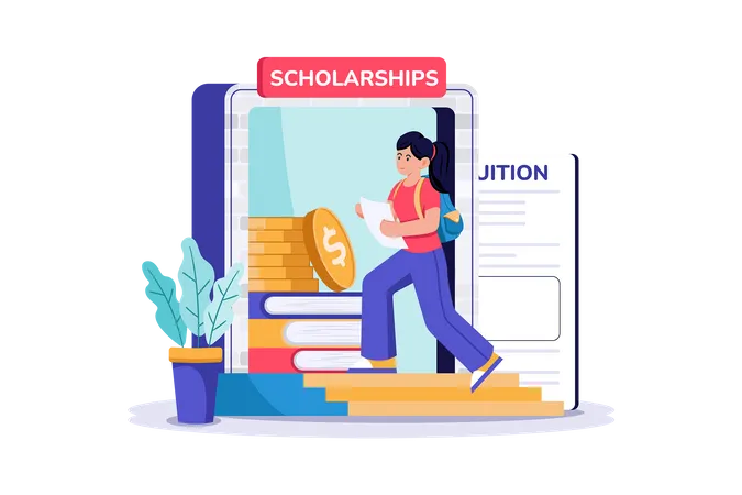 A college student applies for scholarships to help pay for tuition  Illustration