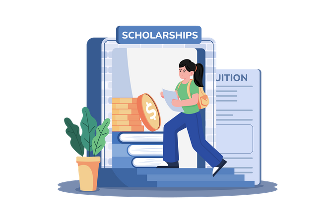 A college student applies for scholarships to help pay for tuition  イラスト