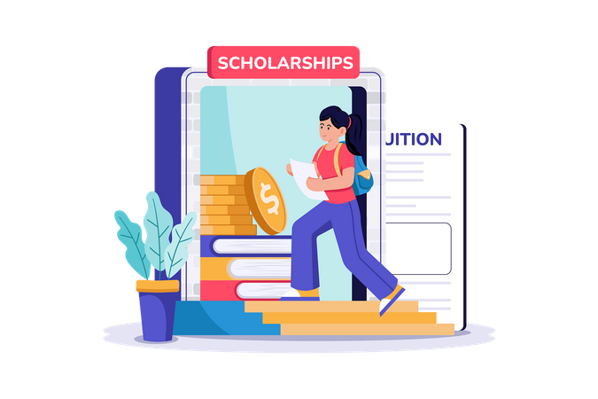 A college student applies for scholarships to help pay for tuition  Illustration