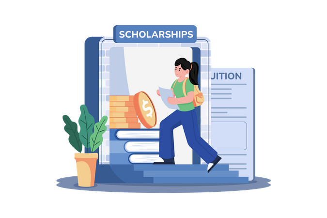 A college student applies for scholarships to help pay for tuition  Illustration