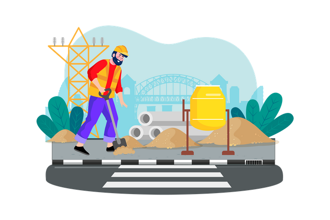 A construction company constructs a new highway to improve transportation infrastructure  Illustration