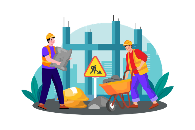 A construction crew lays the foundation for a new skyscraper  Illustration