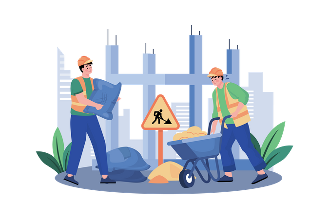 A construction crew lays the foundation for a new skyscraper  Illustration