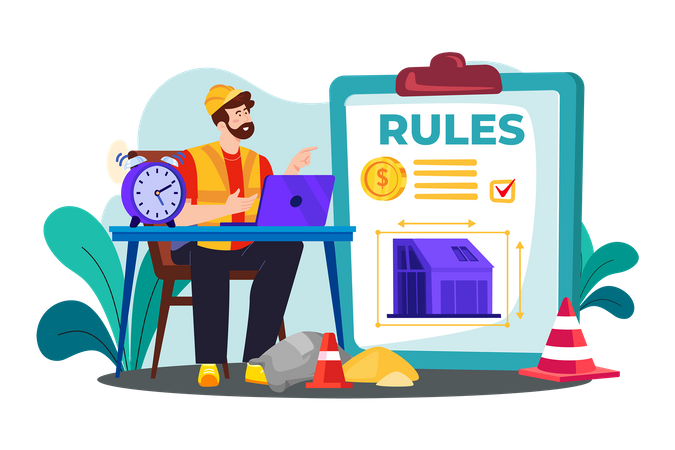 A construction project manager ensures that the project stays on schedule and within budget  Illustration