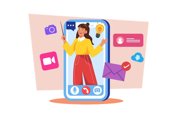 A content creator uses video to teach a skill or share knowledge  Illustration
