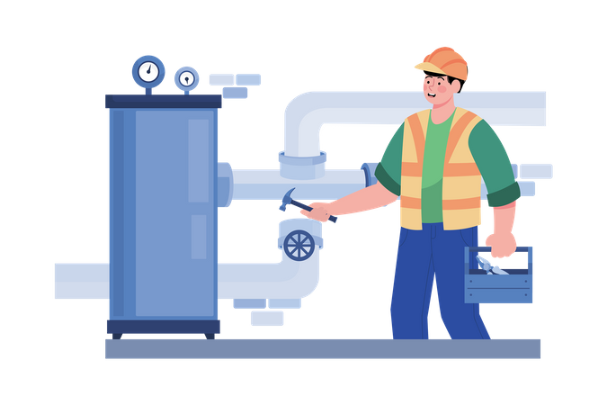 A contractor installs plumbing systems in a newly built commercial complex  Illustration
