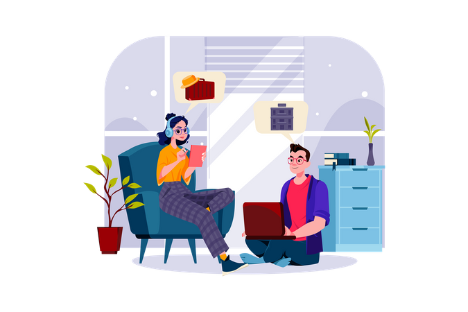 A couple booking a hotel room for vacation  Illustration