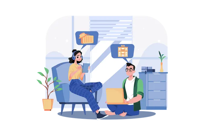 A couple booking a hotel room for vacation  Illustration