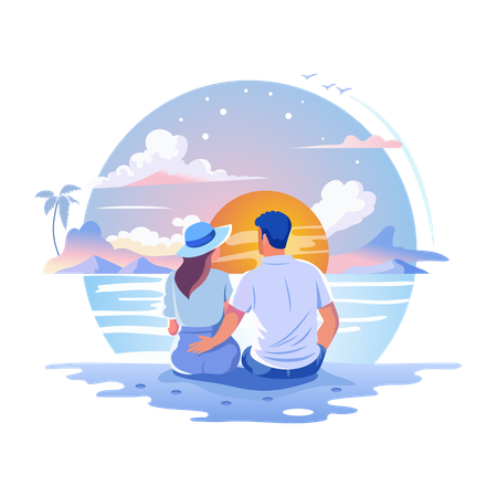 A couple enjoy romantic sunset  Illustration