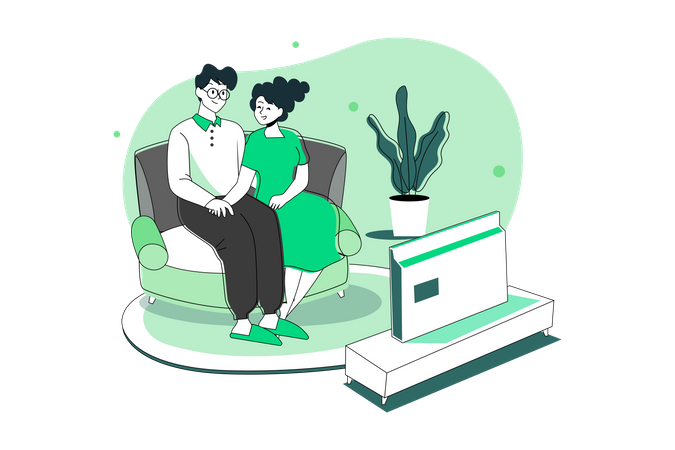 A Couple Watching Tv In The Living Room Illustration